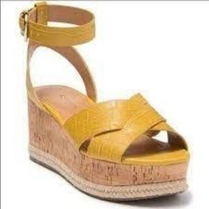 Marc Fisher Carlin 2 Snakeskin Platform Cork Wedge Espadrille Sandal Yellow 6.5